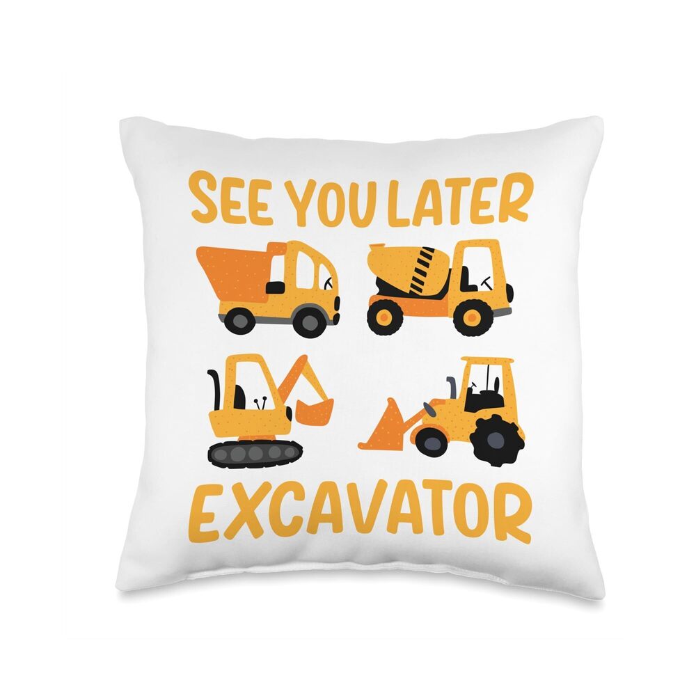 6806 Construction Vehicles Excavator Trucks Bulldozer Crane Throw Pillow